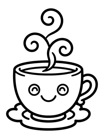 Desenho de xícara de chá fofa para colorir