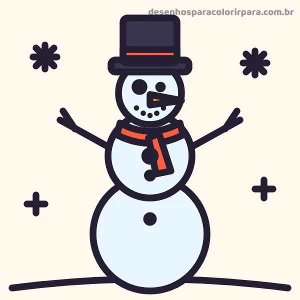 Desenho de boneco de neve fácil colorido com cachecol vermelho