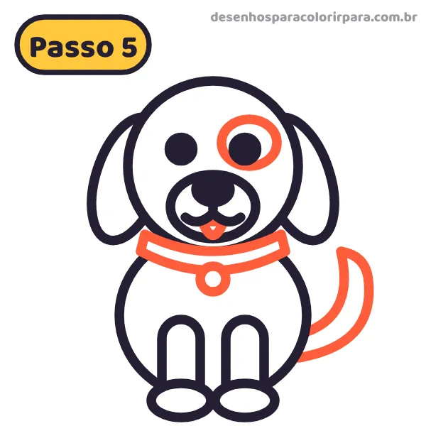 Passo 5: cachorro completo com rabo, coleira e mancha no olho