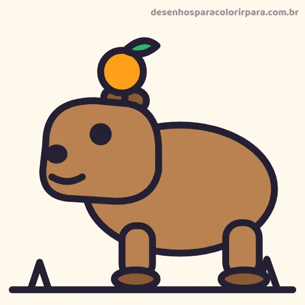 Desenho de capivara fácil colorido com laranja na cabeça