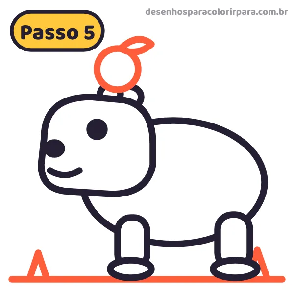 Passo 5: capivara completa com laranja na cabeça e grama
